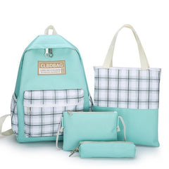 Canvas Plaid Backpack 4PCS Set