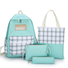 Canvas Plaid Backpack 4PCS Set