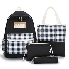 Canvas Plaid Backpack 4PCS Set