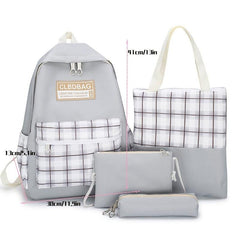 Canvas Plaid Backpack 4PCS Set