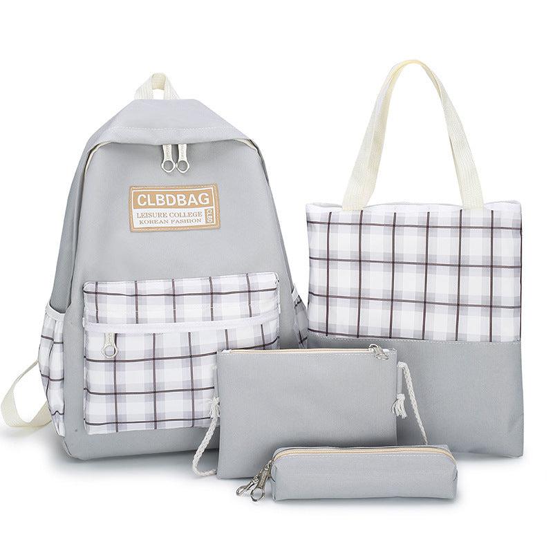 Canvas Plaid Backpack 4PCS Set