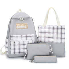 Canvas Plaid Backpack 4PCS Set