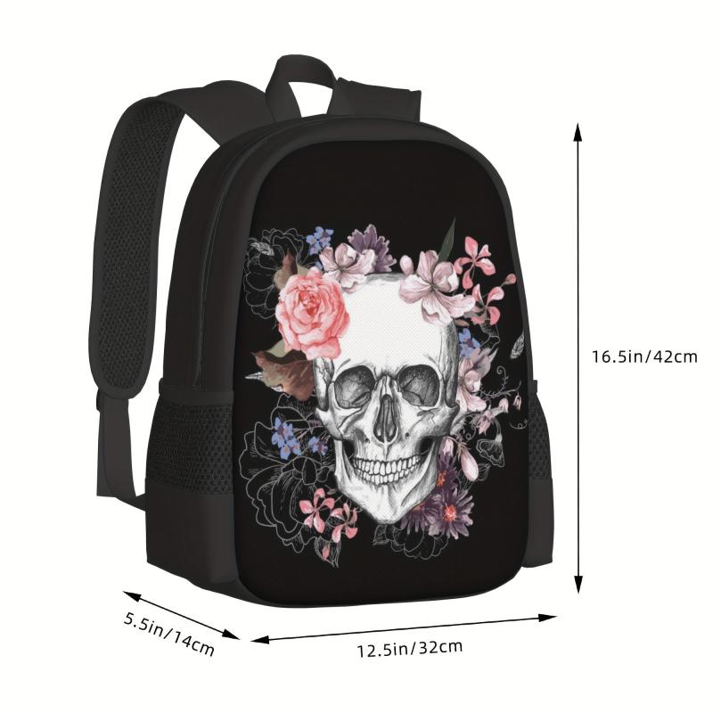 Skeleton Backpacks Rose Flowers School Bags Waterproof Laptop Backpack