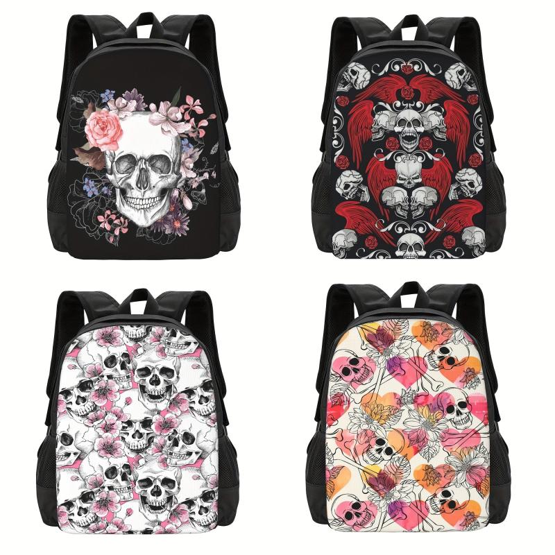 Skeleton Backpacks Rose Flowers School Bags Waterproof Laptop Backpack