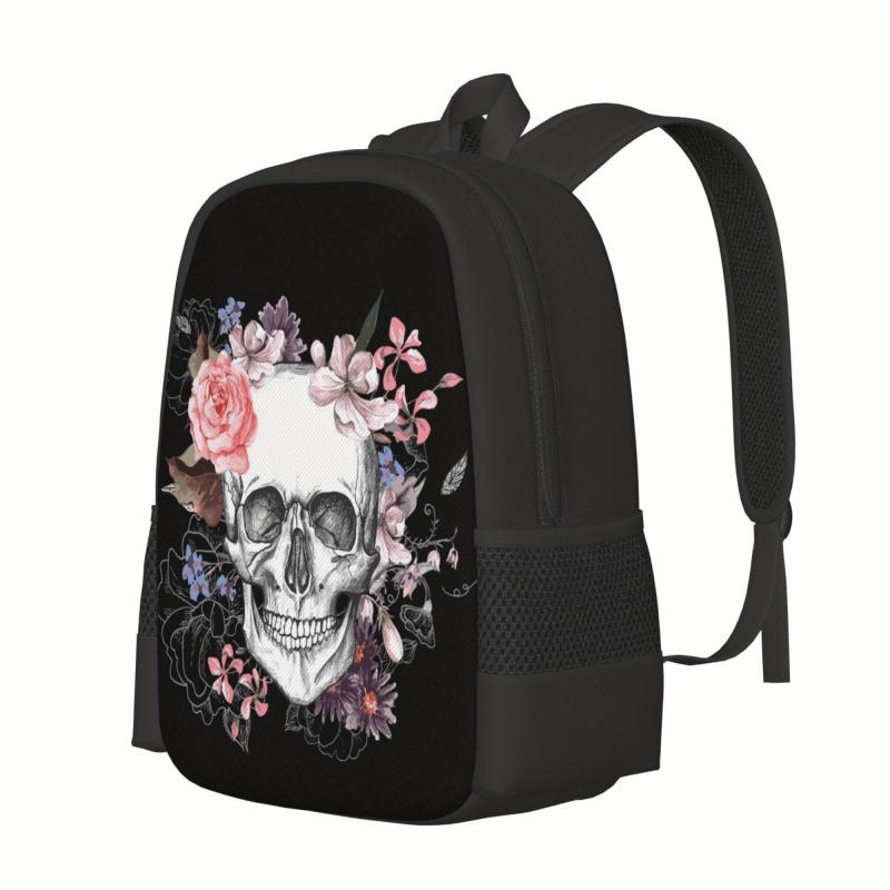 Skeleton Backpacks Rose Flowers School Bags Waterproof Laptop Backpack