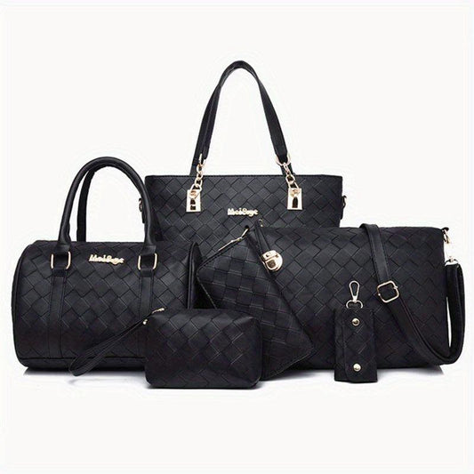 Crossbody Briefcase Six Piece PU Solid Woven Shoulder Carrying Case
