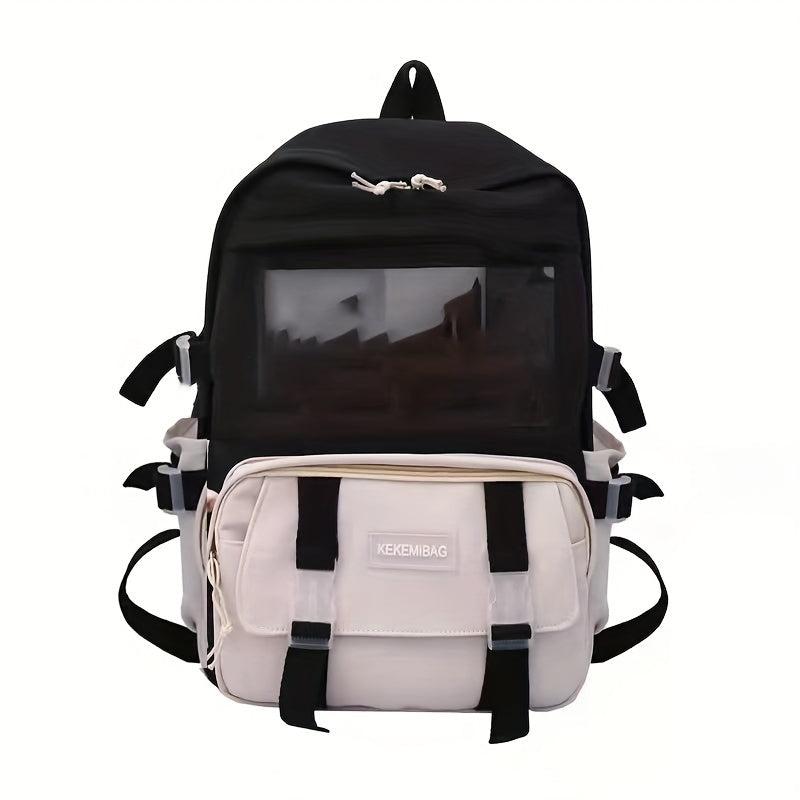 Casual Block Backpack Large Capacity Schoolbag