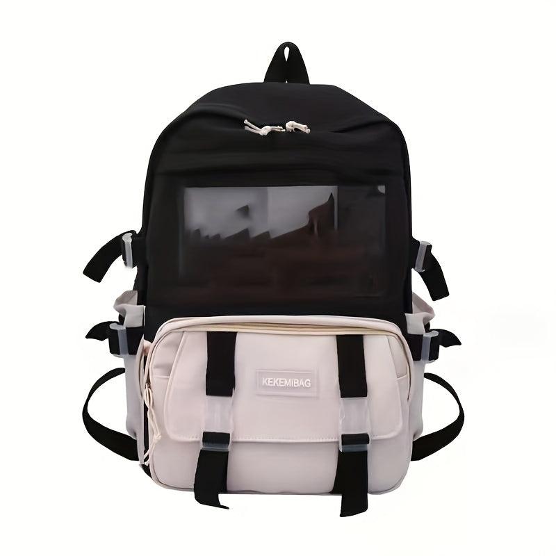 Casual Block Backpack Large Capacity Schoolbag