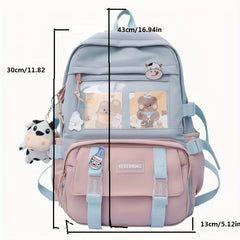 Casual Block Backpack Large Capacity Schoolbag