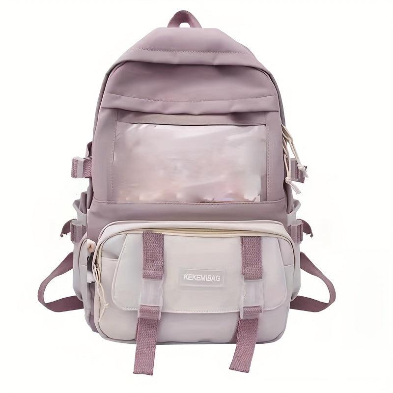 Casual Block Backpack Large Capacity Schoolbag