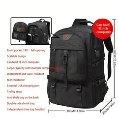 80L Mountaineering Travel Backpack Shoes Compartment USB Charging Waterproof