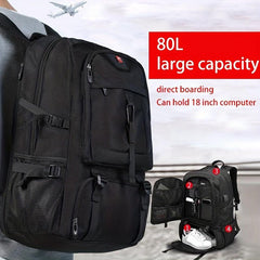 80L Mountaineering Travel Backpack Shoes Compartment USB Charging Waterproof