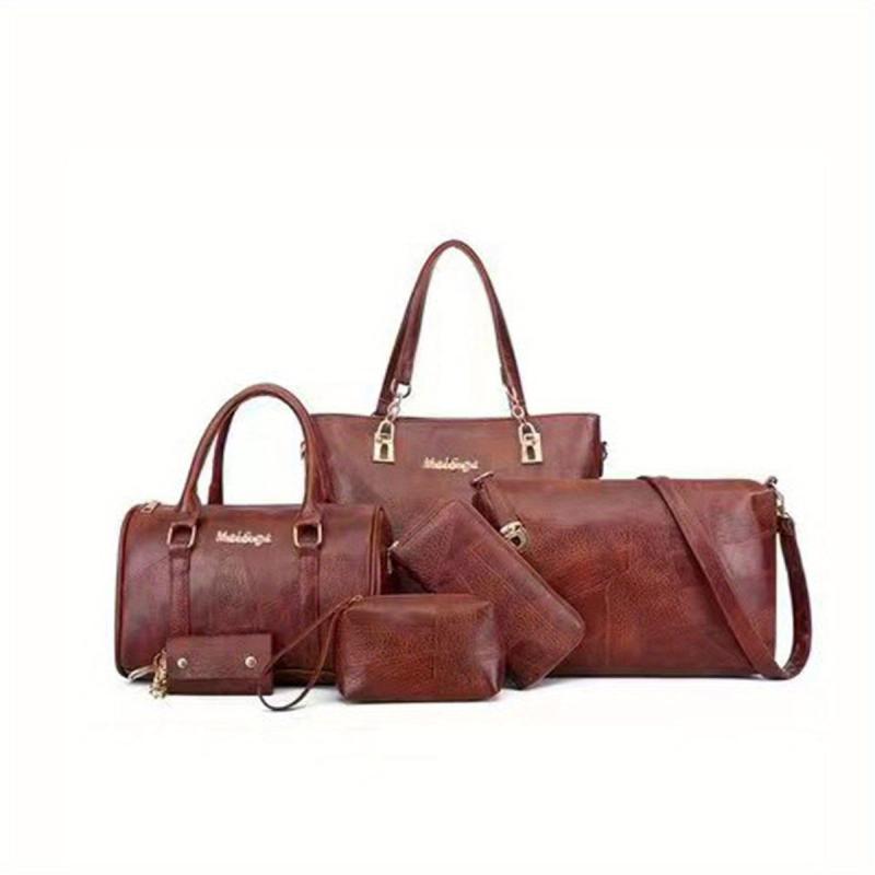 Large Capacity 6 Pc Set Textured Shoulder Crossbody Bags