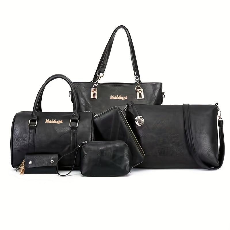 Large Capacity 6 Pc Set Textured Shoulder Crossbody Bags