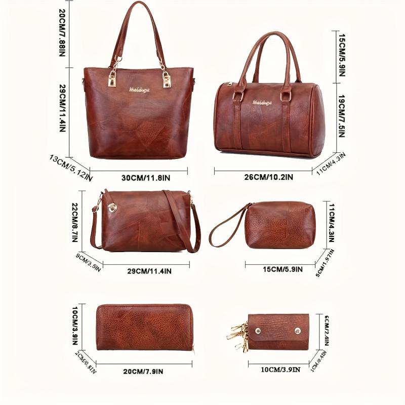 Large Capacity 6 Pc Set Textured Shoulder Crossbody Bags