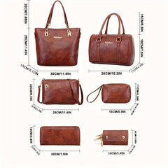 Large Capacity 6 Pc Set Textured Shoulder Crossbody Bags