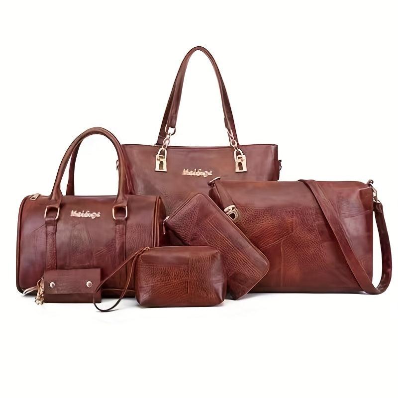 Large Capacity 6 Pc Set Textured Shoulder Crossbody Bags