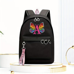 Butterfly Letter Printed Student Backpack Laptop Backpack