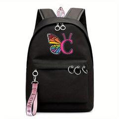 Butterfly Letter Printed Student Backpack Laptop Backpack