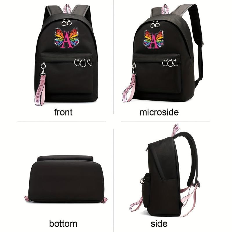 Butterfly Letter Printed Student Backpack Laptop Backpack