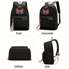 Butterfly Letter Printed Student Backpack Laptop Backpack