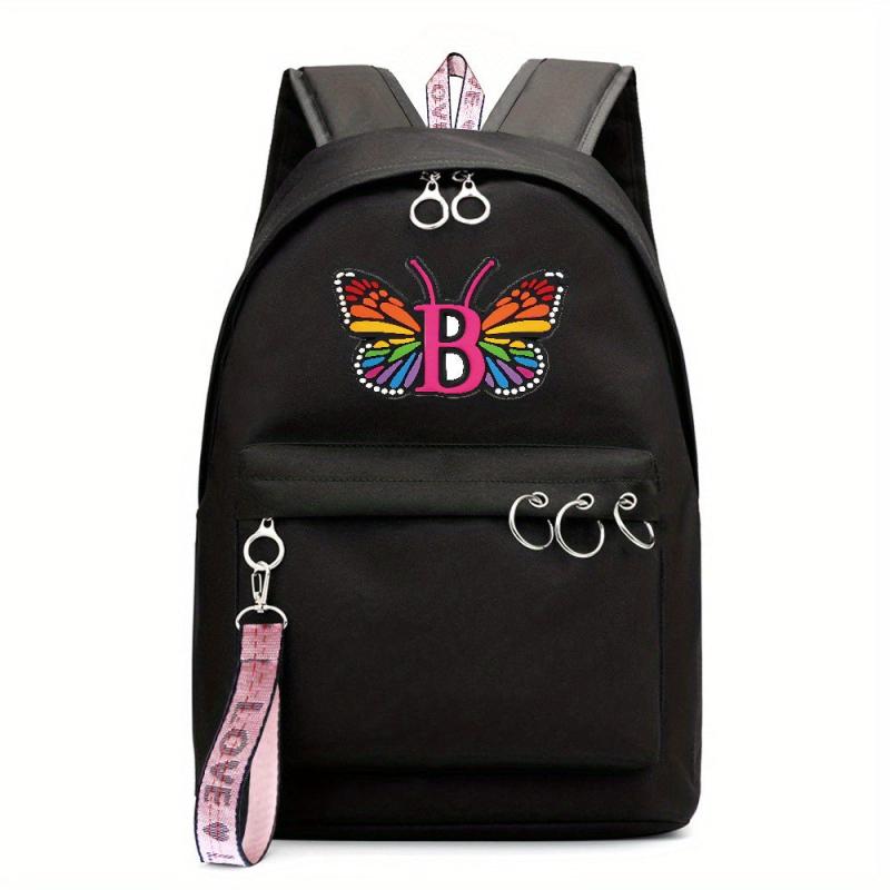 Butterfly Letter Printed Student Backpack Laptop Backpack