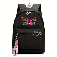 Butterfly Letter Printed Student Backpack Laptop Backpack