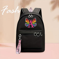 Butterfly Letter Printed Student Backpack Laptop Backpack