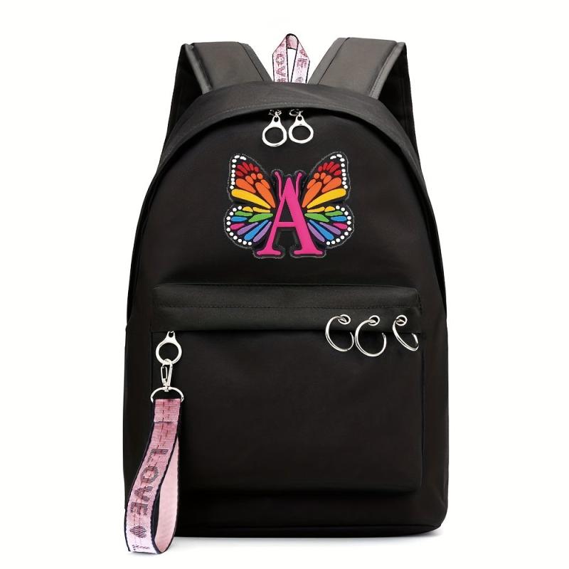 Butterfly Letter Printed Student Backpack Laptop Backpack