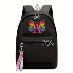 Butterfly Letter Printed Student Backpack Laptop Backpack