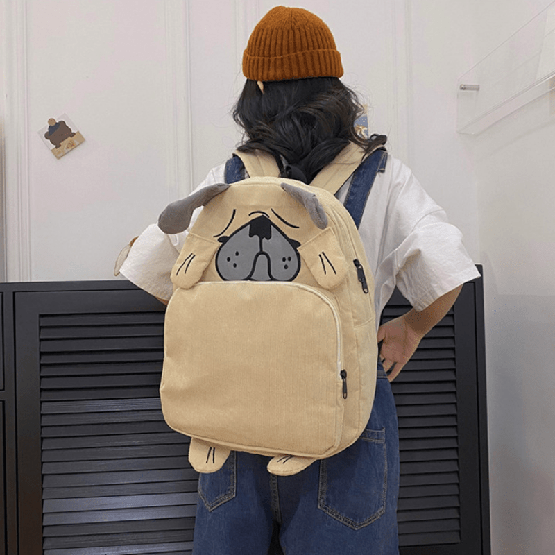 Funny Puppy Shape Backpack Corduroy Large Capacity Schoolbag Soft Surface Bag