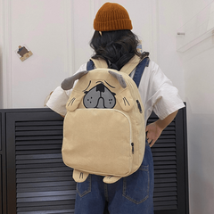 Funny Puppy Shape Backpack Corduroy Large Capacity Schoolbag Soft Surface Bag