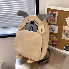 Funny Puppy Shape Backpack Corduroy Large Capacity Schoolbag Soft Surface Bag