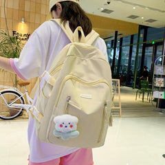 Solid Preppy Schoolbag High School Backpack