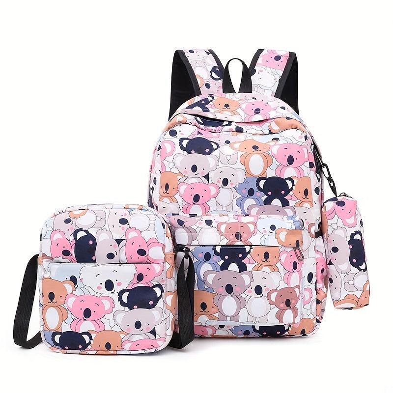3pcs Cartoon Printed Backpack Set Boys Girls Students School Bag