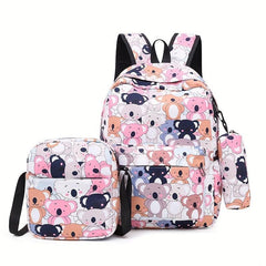 3pcs Cartoon Printed Backpack Set Boys Girls Students School Bag