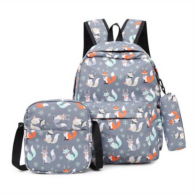 3pcs Cartoon Printed Backpack Set Boys Girls Students School Bag