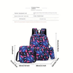 3pcs Cartoon Printed Backpack Set Boys Girls Students School Bag