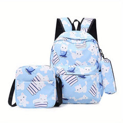 3pcs Cartoon Printed Backpack Set Boys Girls Students School Bag