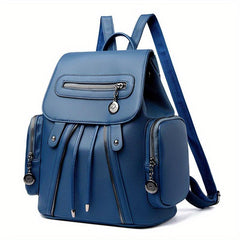 Solid Flap Backpack Versatile PU Leather Small Bag For Daily Use