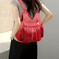 Solid Flap Backpack Versatile PU Leather Small Bag For Daily Use