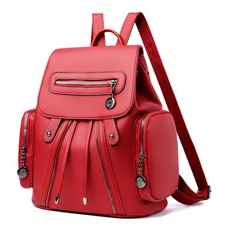 Solid Flap Backpack Versatile PU Leather Small Bag For Daily Use