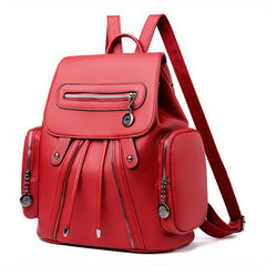 Solid Flap Backpack Versatile PU Leather Small Bag For Daily Use