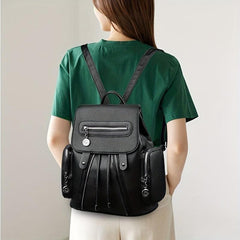 Solid Flap Backpack Versatile PU Leather Small Bag For Daily Use
