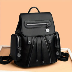 Solid Flap Backpack Versatile PU Leather Small Bag For Daily Use
