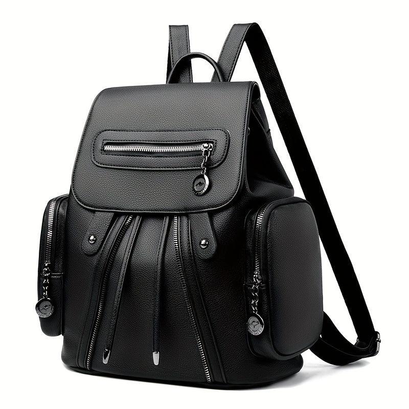 Solid Flap Backpack Versatile PU Leather Small Bag For Daily Use
