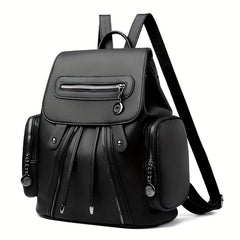 Solid Flap Backpack Versatile PU Leather Small Bag For Daily Use