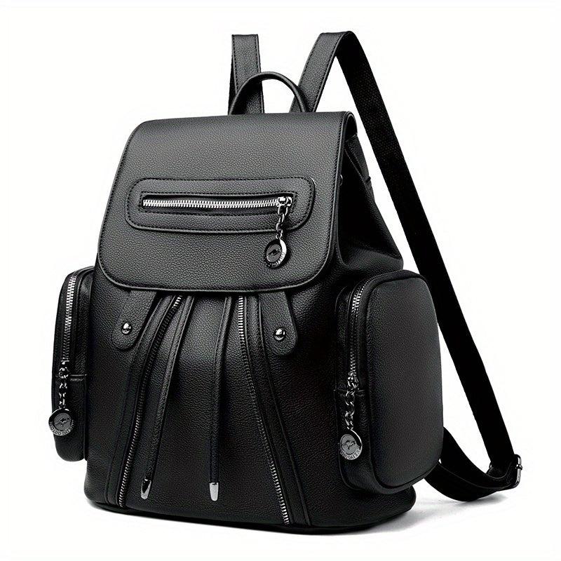 Solid Flap Backpack Versatile PU Leather Small Bag For Daily Use