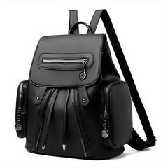 Solid Flap Backpack Versatile PU Leather Small Bag For Daily Use