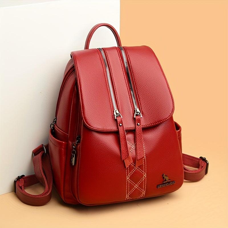 Solid PU Leather Backpack High Capacity Bag